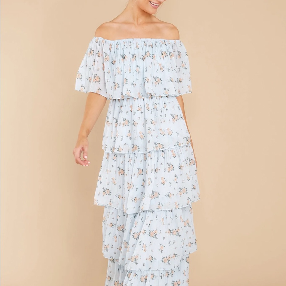 As it happens Light Blue Floral Print Maxi Dress